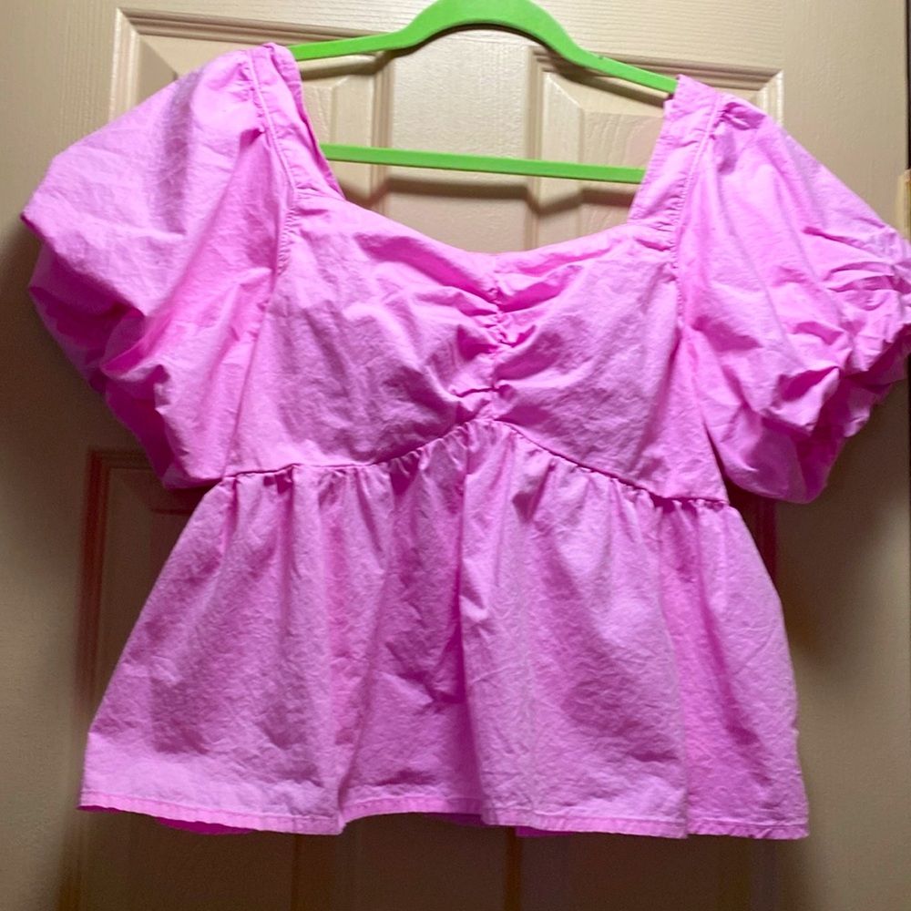 Old Navy, pink peasant top size, large, big, puffy sleeves